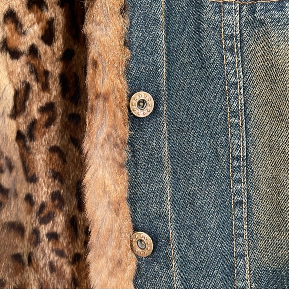 La Fiorentina Vintage Denim Jacket with Full Real Fur Inside - Natural - Picture 4 of 16